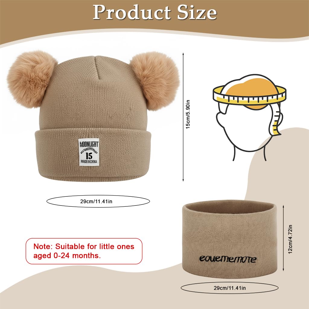 Zibuyu Knitted Baby Deer Antler Hat for Photography and Winter Wear with Chin Strap | Soft Wool Beret for Girls 3–24 Months Brown
