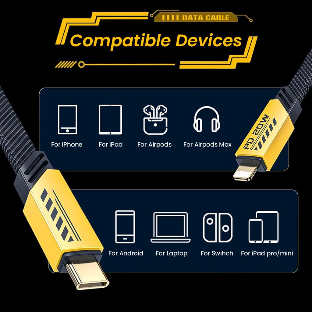 Zeitel Dual Function 65W PD Charging Cable with USB C and Lightning Connectors | Nylon Braided Durable Design for iPhone and USB C Devices