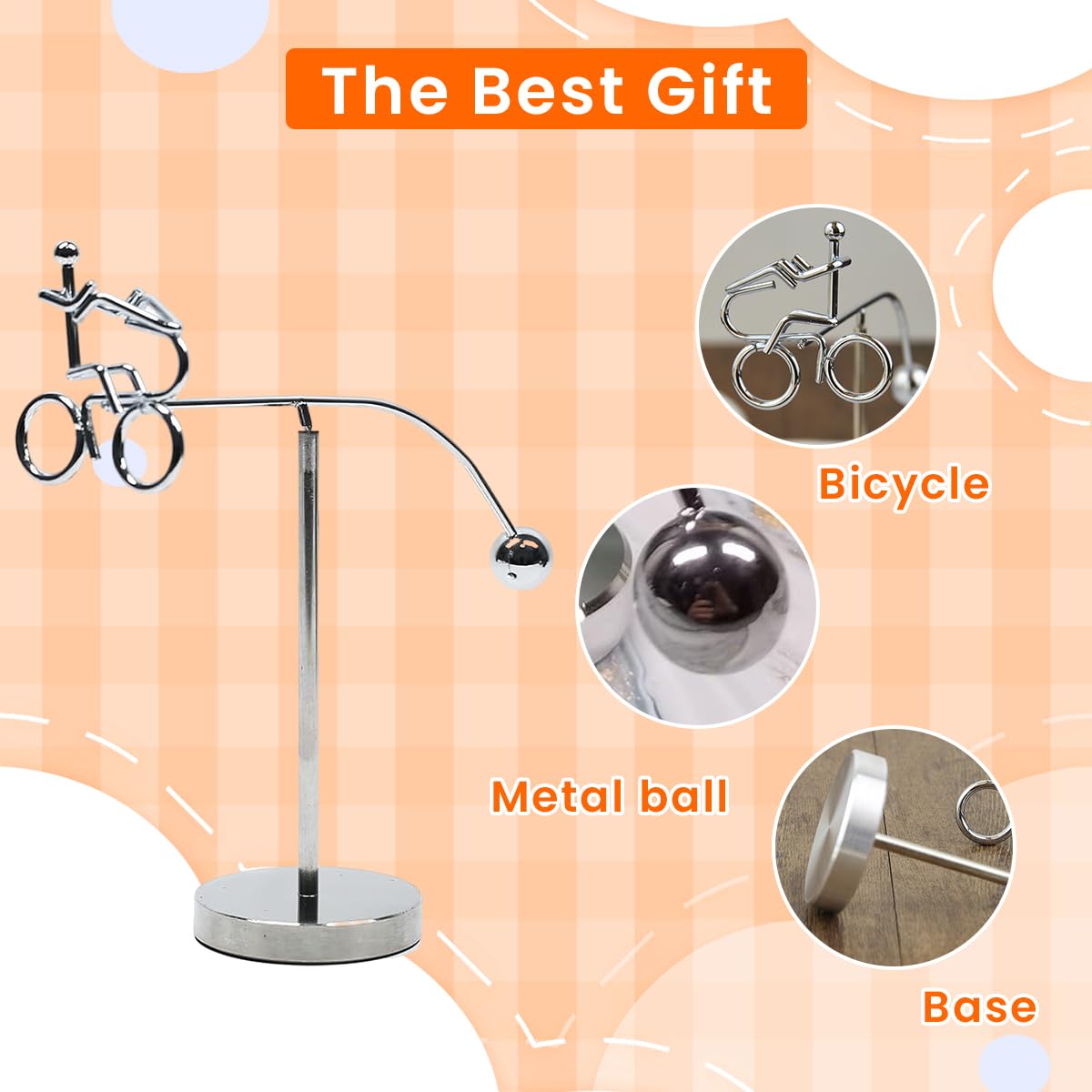 PATPAT Kinetic Balancing Desk Decor for Home or Office with 17.5 cm Steel Pole and Cycling Man Design | Stress Relief Table Ornament