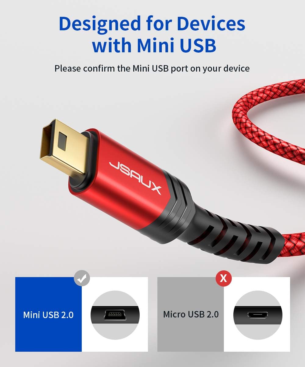 JSAUX Type C to Mini USB Cable for GoPro and Camera | 6.6 ft Nylon Braided with Gold Connectors
