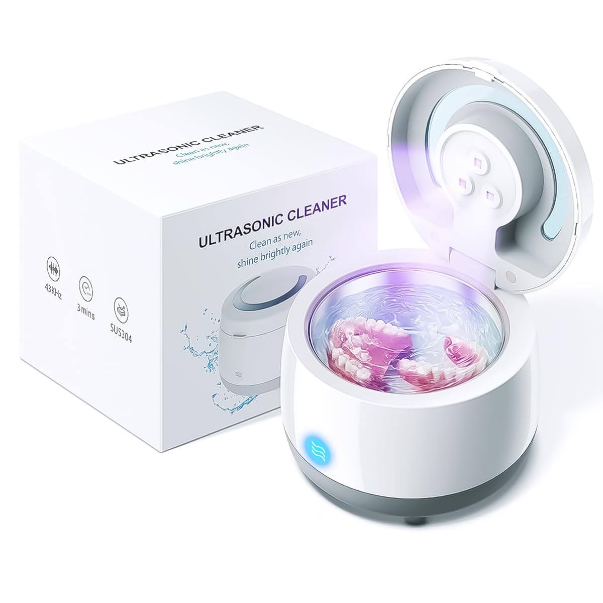 HASTHIP Ultrasonic Retainer Cleaner for Dentures and Jewelry with UV Light | 43000Hz 304 Stainless Steel Chamber
