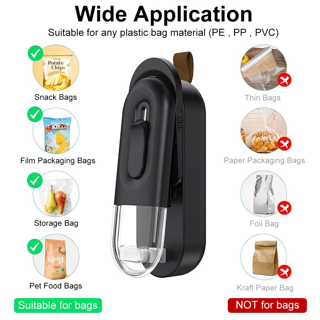 Mini Bag Sealer for Food Storage with Safety Lock and Built In Cutter | Battery Powered