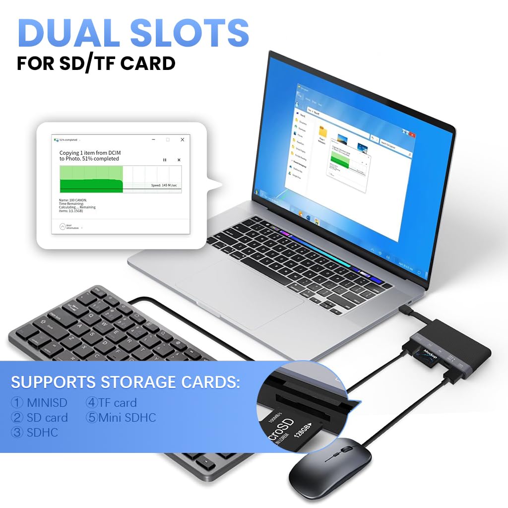 Verilux USB Hub Card Reader 6 in 1 for iPhone and Laptop with Dual PD Ports | 3.0 High Speed