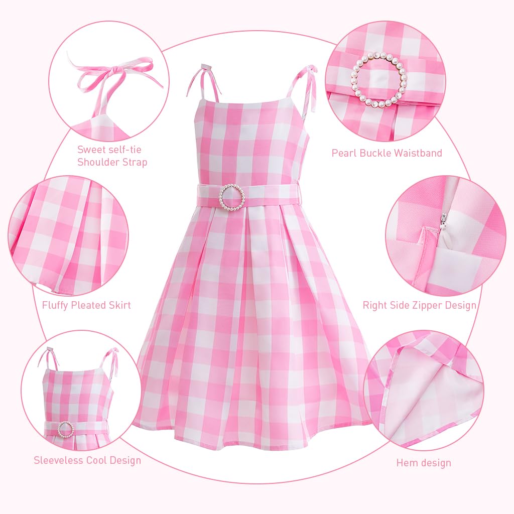 SNOWIE SOFT Girls Pink Cosplay Costume Dress with Belt and Bow for 110cm Kids | Polyester Cotton Movie Outfit