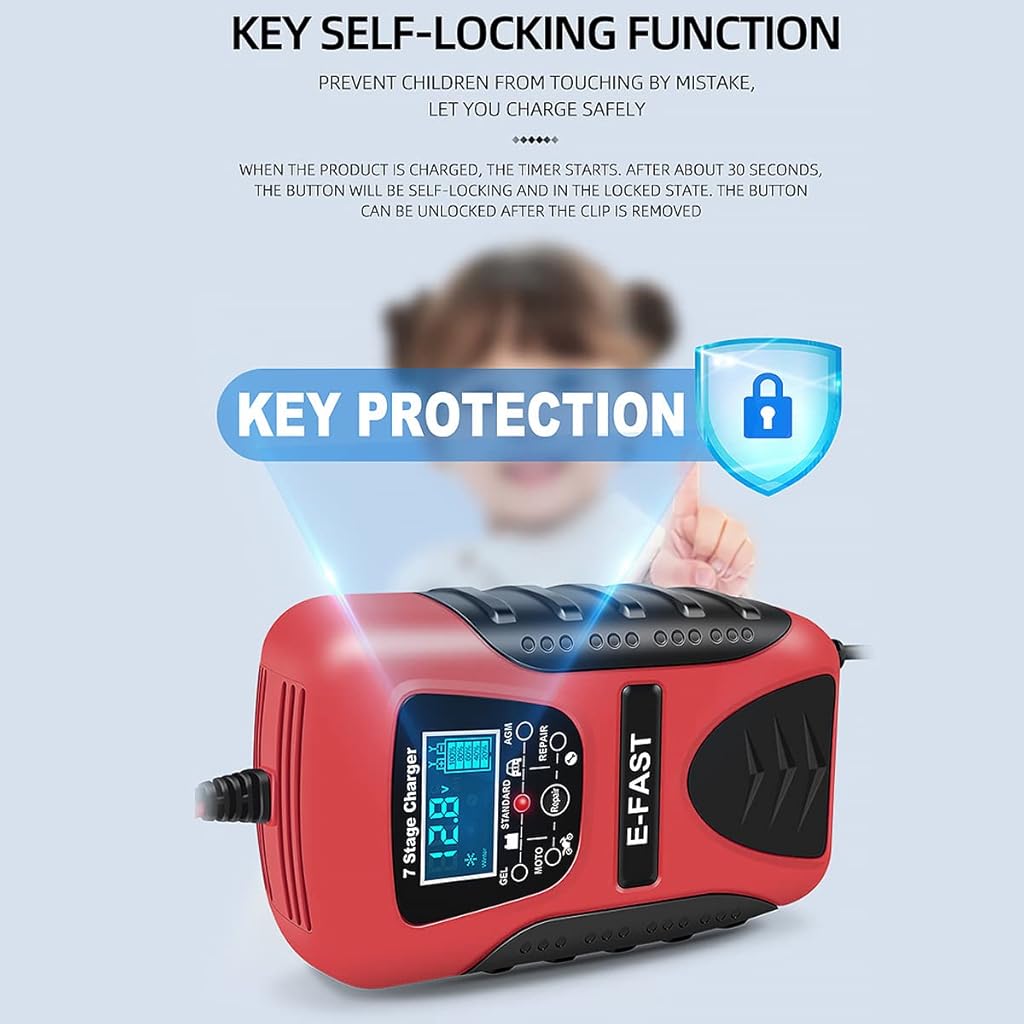 Verilux® Car Battery Charger 7 Stage Fully Automatic Smart 12V Maintainer Multi Protection for Most Vehicles Motorcycle Lawn Mower and More 3 PCS