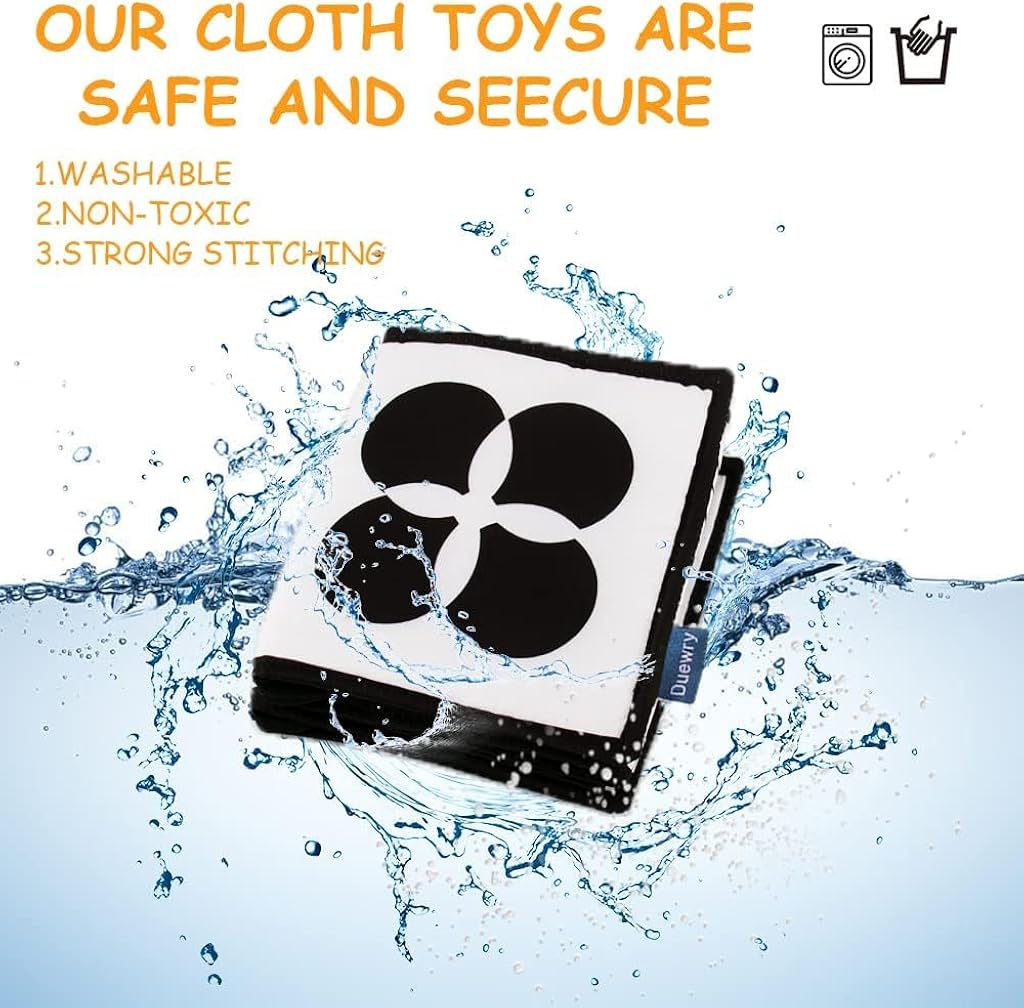 SNOWIE SOFT® Black & White Cloth Book, High Contrast Baby Toy for 0 to 12 month, Infant Tummy Time Toy, Folding Sensory Educational Activity Toy, Touch and Feel Crinkle Waterproof Soft Book for Toddler