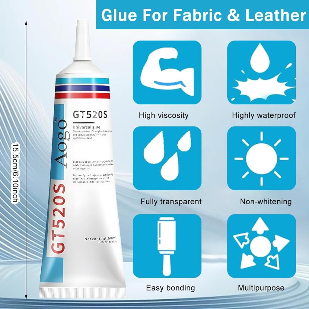 HASTHIP Slow Dry Fabric Repair Liquid Glue Multi-Purpose Strong Bond Adhesive for Clothes, DIY Crafts Seamless Repair Glue for All Fabrics, Paper Crafts, Clay Craft, Felt Craft, 60ml, with 2 Pry Bars