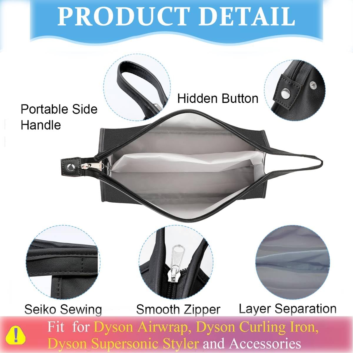 MAYCREATE Travel Case for Airwrap Styler and Supersonic Hair Dryer featuring 39.5×22 cm dual-compartment waterproof PU design | Black