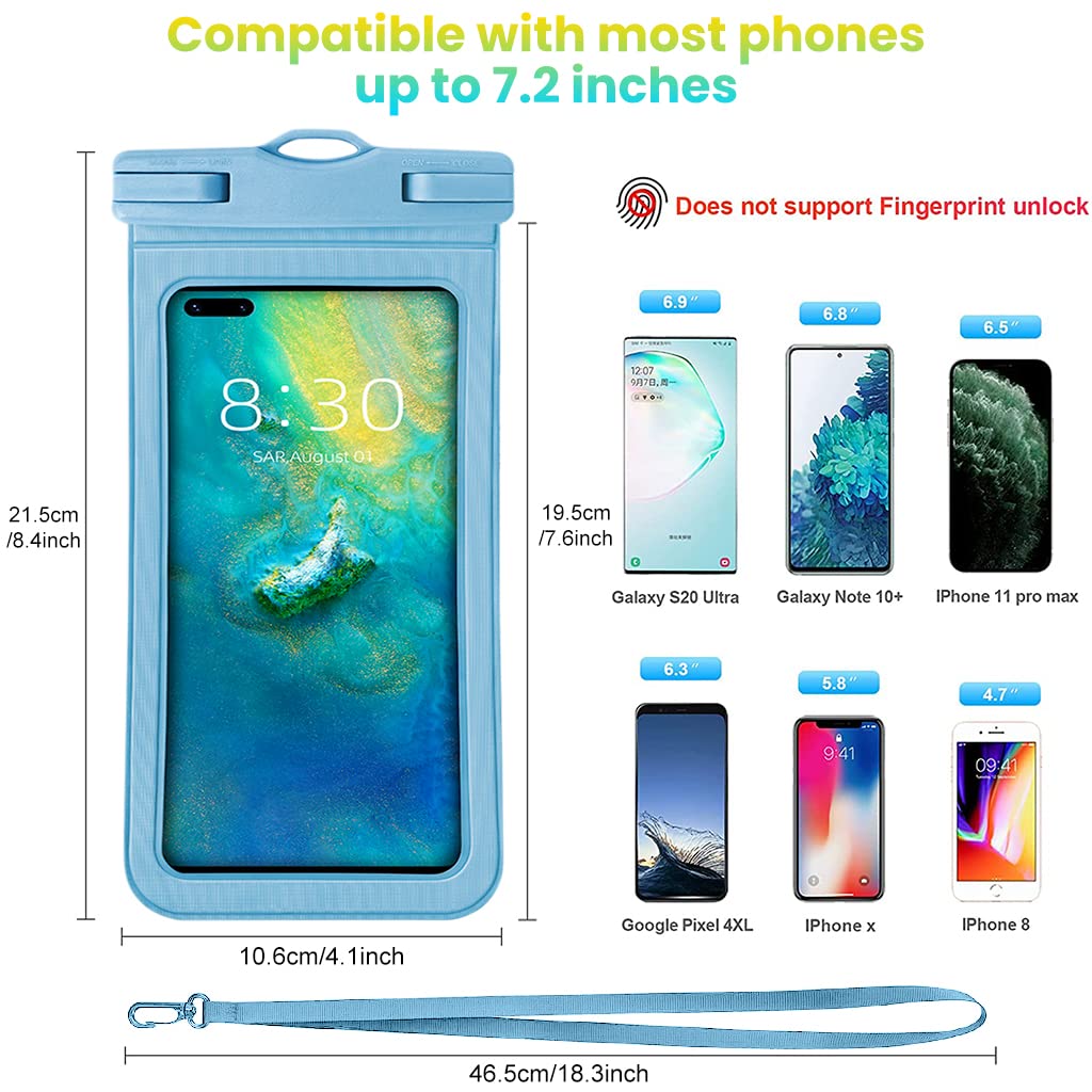 Waterproof Mobile Pouch for 6.9 in Phones with IPX8 PVC Touch Screen | Blue Cover and Lanyard
