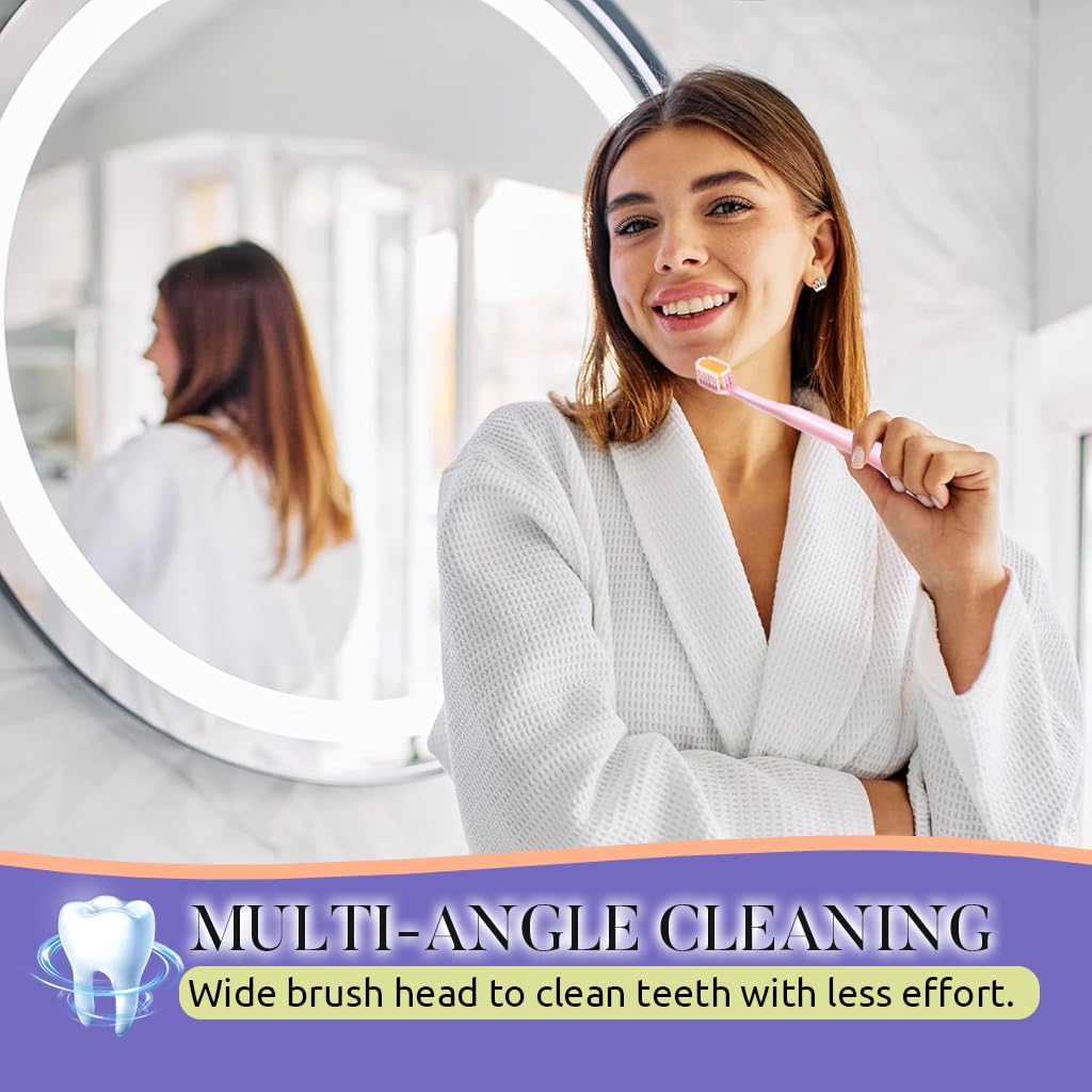 HANNEA Toothbrush Set 4 PCS for Adults with Ultra Soft 0.18mm Bristles and 3 In 1 Tongue & Face Cleaner