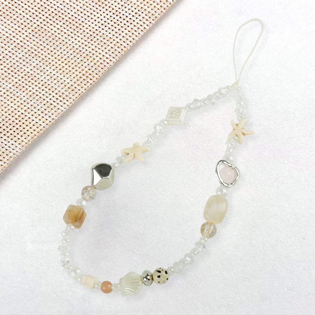 ZORBES Beaded Camera Wrist Strap for Phone and Keychain with Seashell Charms | Cute Beach Accessory