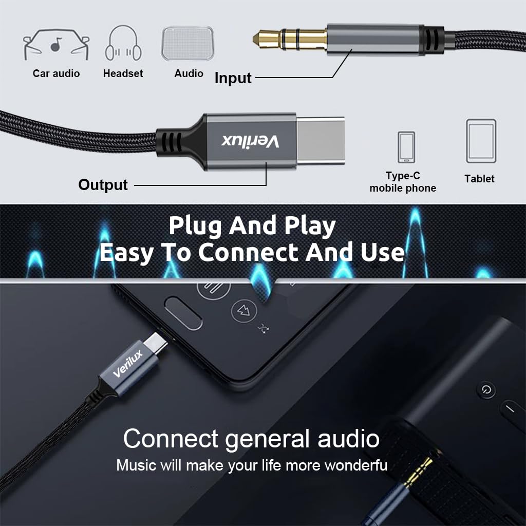 ZEITEL USB C to 3.5mm Audio Aux Cable 10ft with Gold Plated Connector and Nylon Braid | for iPad Pro Pixel and Galaxy