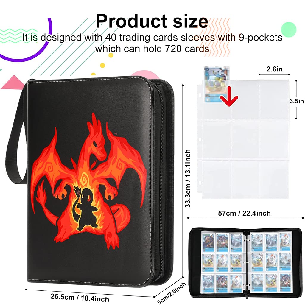 PATPAT Trading Card Binder for 720 Pokemon Cards with Zipper Case and 3 Ring Design | Gift for Kids