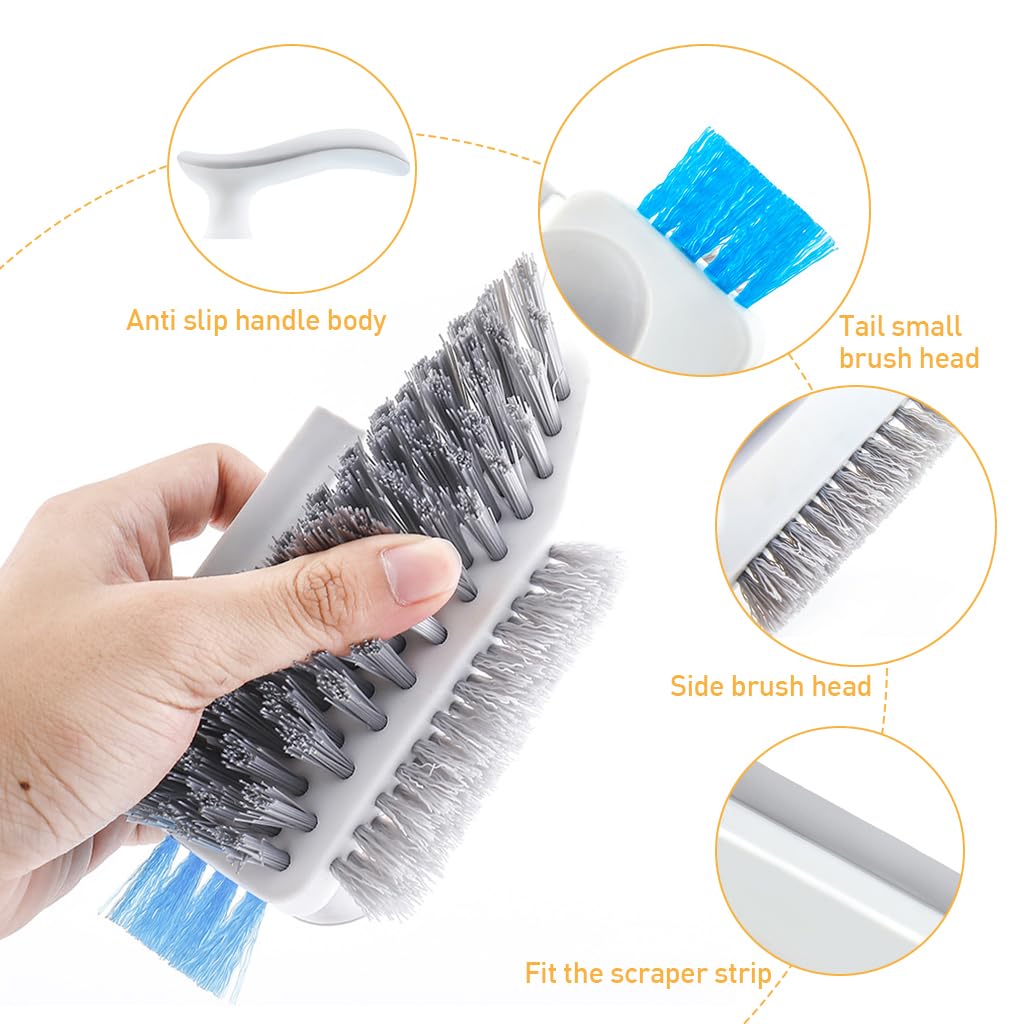 ZIBUYU Tiles Cleaning Brush for Bathroom and Kitchen featuring 4 in 1 Design with Silicone Scraper