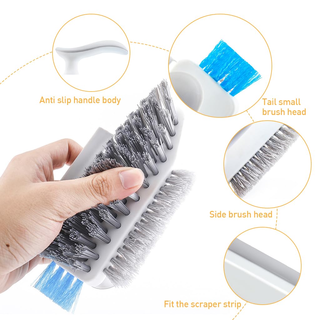 ZIBUYU® Gap Cleaning Brush 4 In 1 Wall Corner Cleaning Brush Ceramic Floor Cleaning Brush Utility Gap Cleaning Brush with Silicone Scraper Rubberized Handle Home Cleaning Brush for Kitchen Bathroom