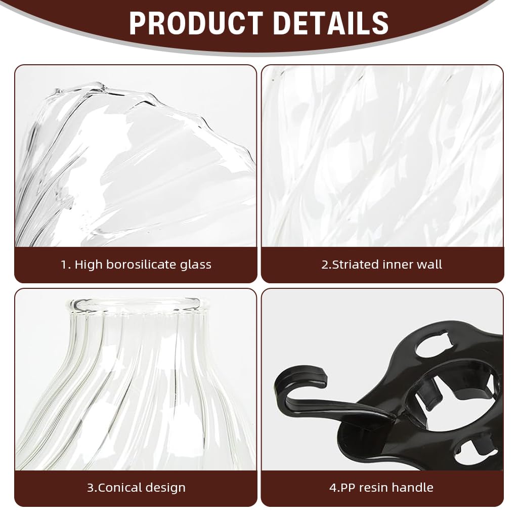 Supvox V60 Glass Coffee Dripper for 3–4 Cups with Handle and Base | Borosilicate Cone Design