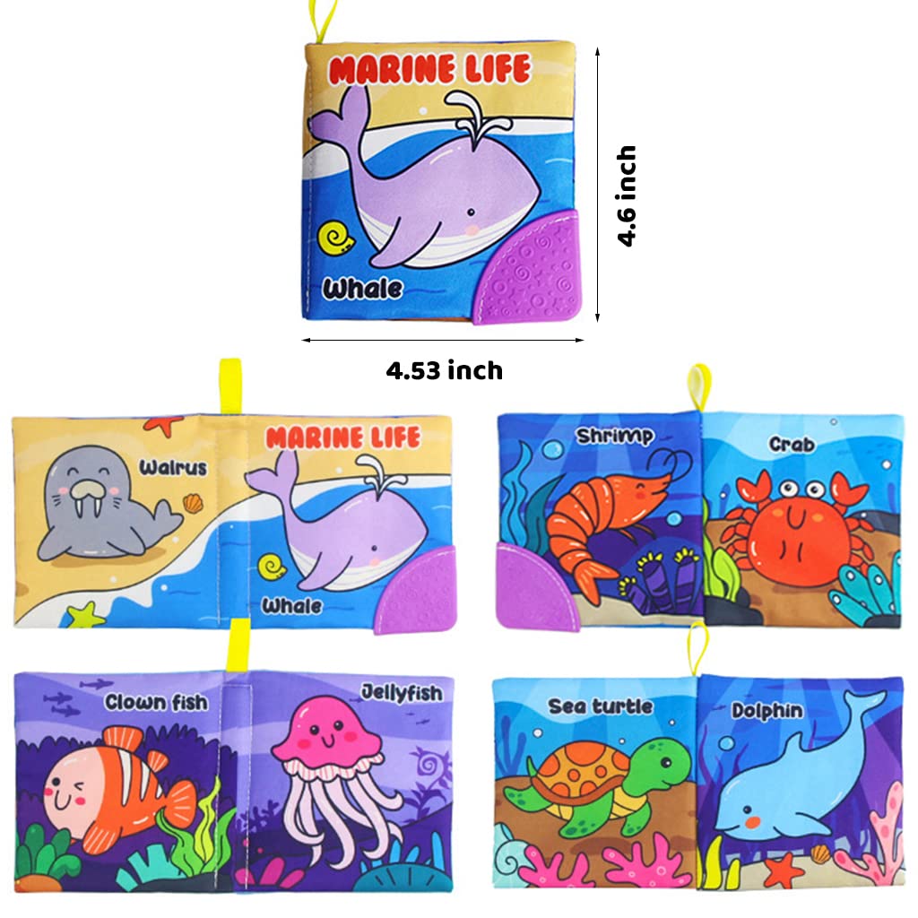 SNOWIE SOFT Baby Cloth Books Set for Early Learning with Silicone Teether | 6 Themes for 3–12 Months