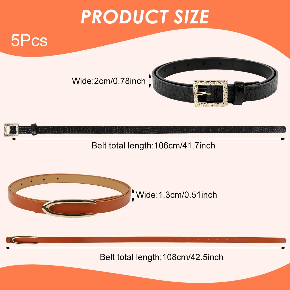 SANNIDHI Belts for Women with Decorative Metal Buckles 5pcs PU Leather Set | Slim Adjustable Design