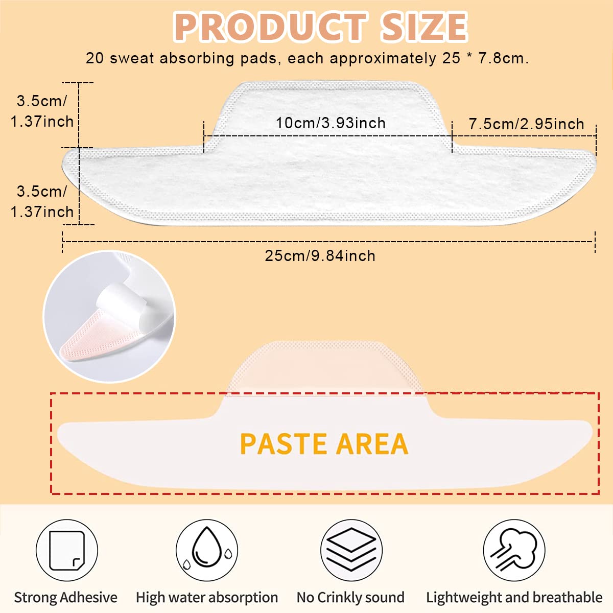 HANNEA Collar Neck Liner Sweat Pads for Shirts and Hats featuring Self-Adhesive Design | 20pcs 25×7.8cm Breathable Non-Woven Material