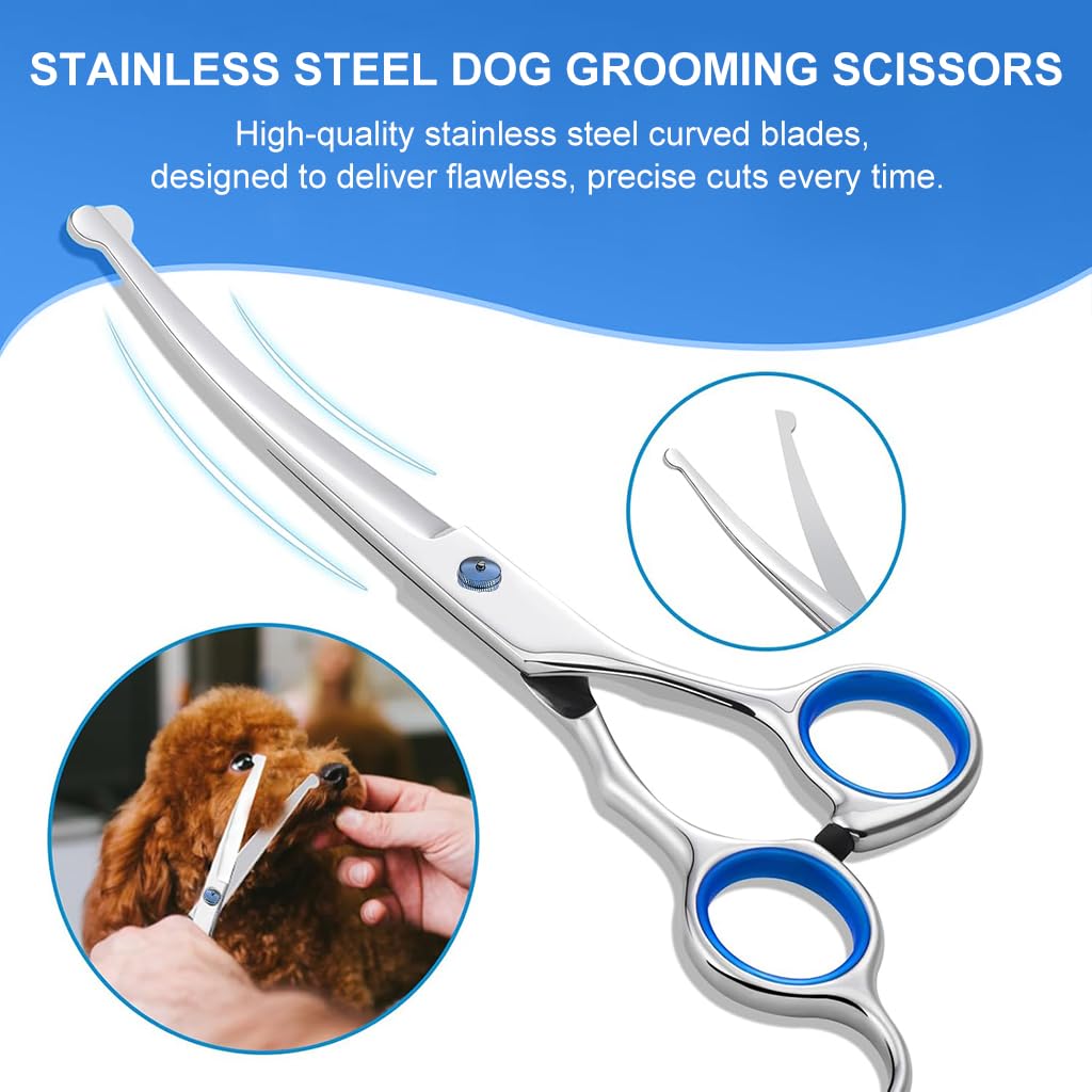 ZIBUYU Dog Grooming Scissors for Cat Face and Paw Trimming featuring 6 in Curved Stainless Steel Blades