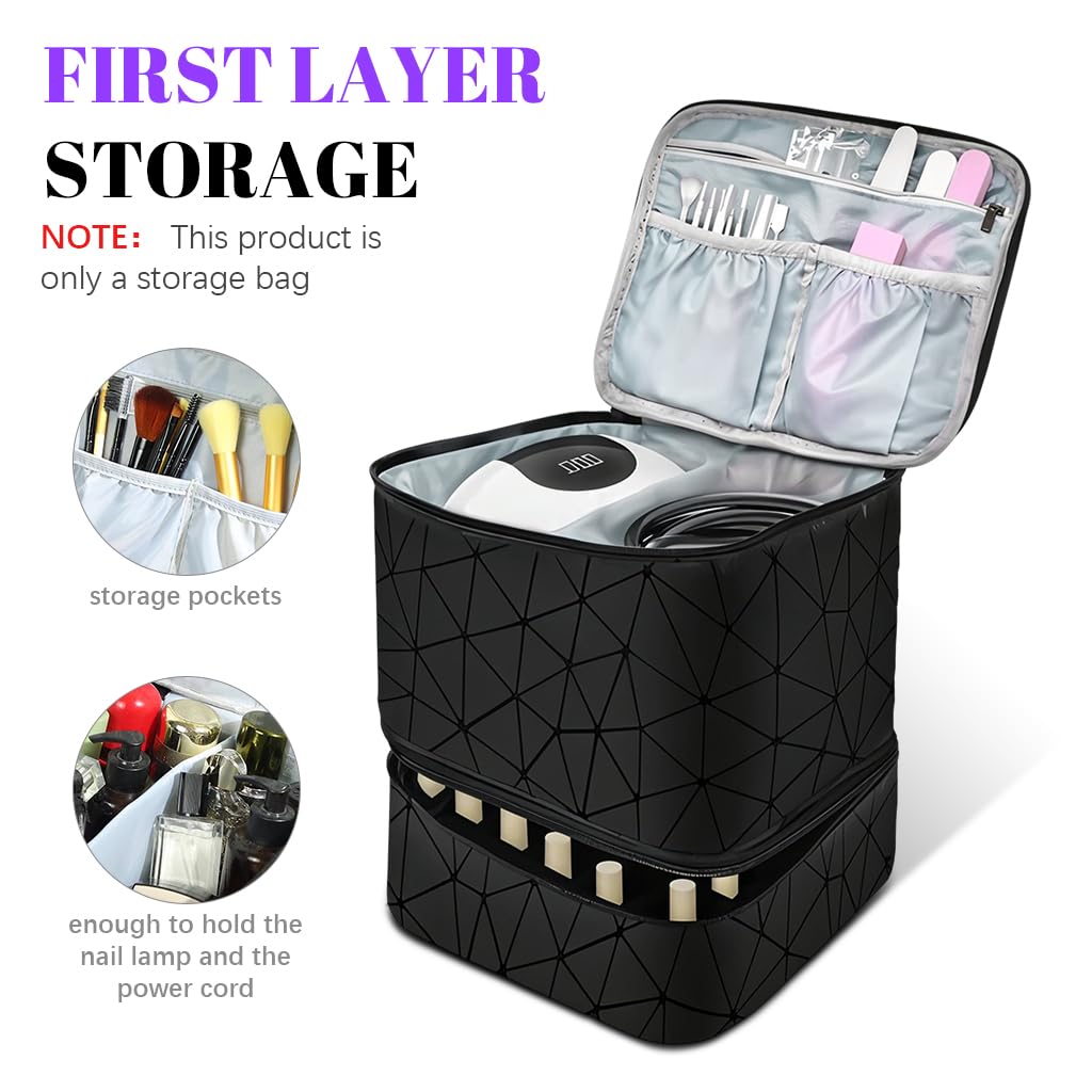 MAYCREATE Travel Nail Polish Organizer Bag for 30 Bottles with Double Layer Design | PU Makeup Storage Case