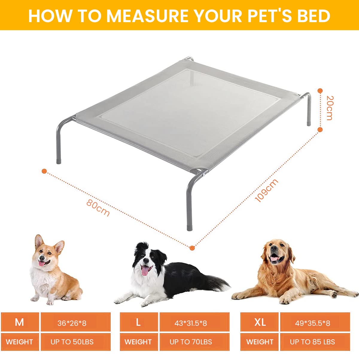 Qpets Dog Bed for Indoor and Outdoor Use with 43×32×8 in Mesh Frame | Supports 40 kg