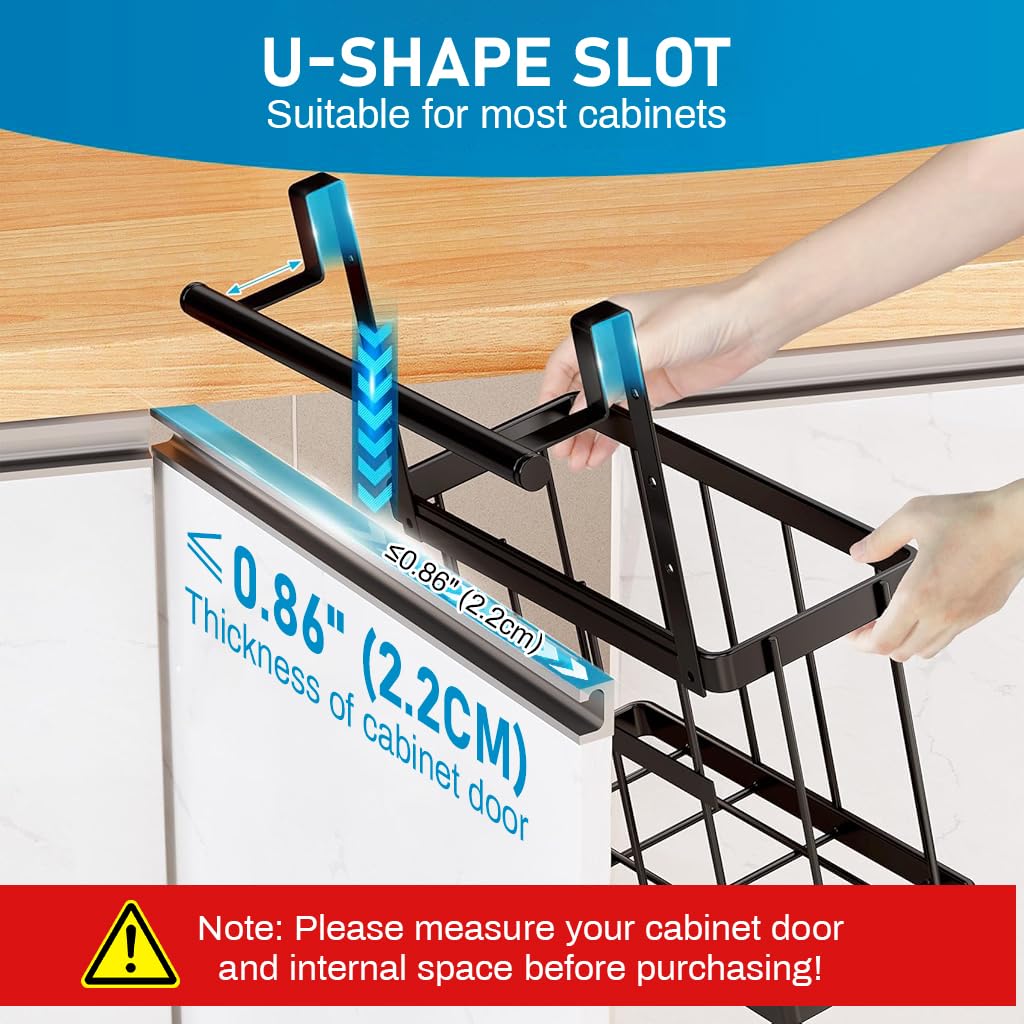 Supvox Under Sink Kitchen Organizer for Cabinet Door Storage with Towel Bar | Carbon Steel Hanging Basket for Kitchen and Bathroom