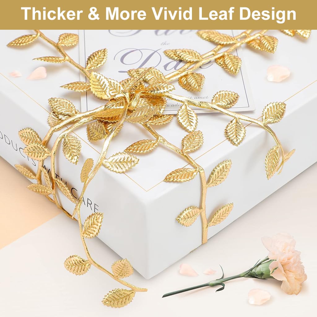 MAYCREATE Decorative Golden Leaf Ribbon for DIY Crafts and Gift Wrapping 32ft | Elegant Trim
