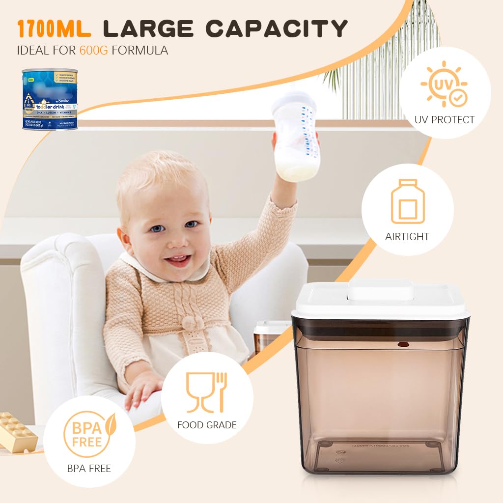 SNOWIE SOFT® Baby Formula Storage Container 59.8Oz/1700ml Milk Powder Container Dispenser Press-down Airtight Food Containter BPA Free Food Container Moisture-proof Food Container, Brown