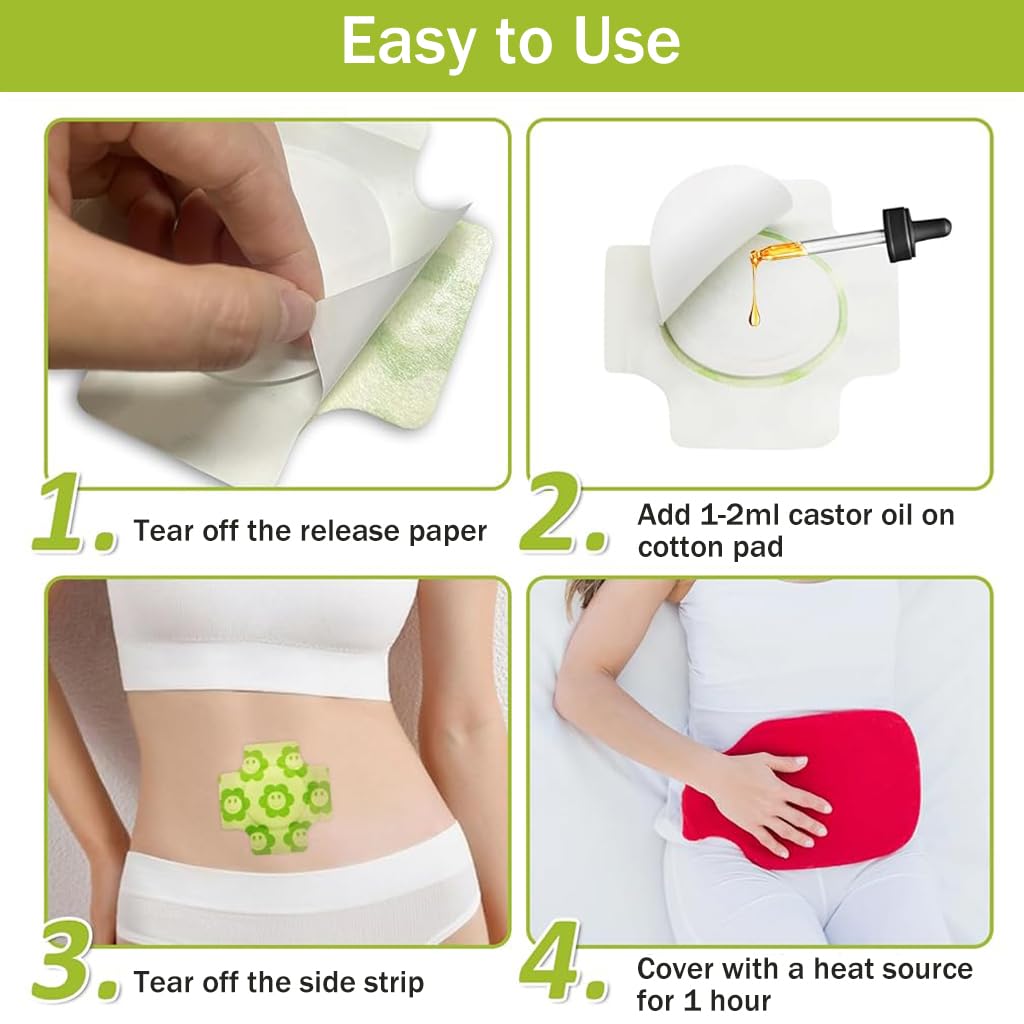 ZIBUYU Castor Oil Pack Wrap for Belly Button Detox with Leak Proof Cotton Core 60PCS | Skin Friendly and Self Adhesive for Comfortable Use