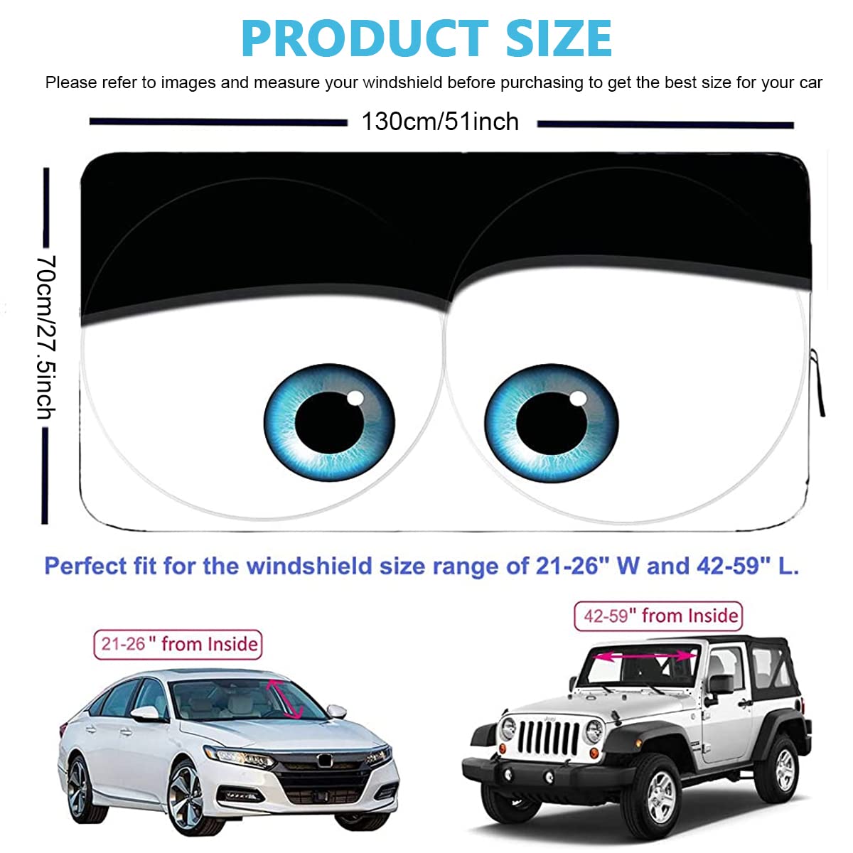 STHIRA Car Windshield Sun Shade Creative Cartoon Windshield Sun Shade Foldable Car Windshield Sun Shade, Universal Sunshades Car Windshield Sun Shade 130*70cm