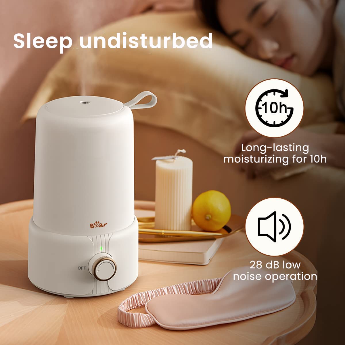 Bear Humidifier for Room and Plants with 1L Tank featuring Stepless Control Knob | 28dB Quiet