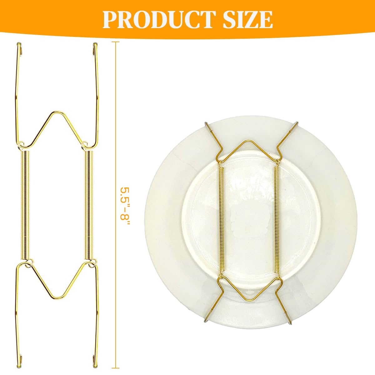 HASTHIP Spring Plate Hangers for Home Wall Decor featuring Secure Spring Mechanism and Golden Stainless Steel Fit 5.5 to 8 in Plates