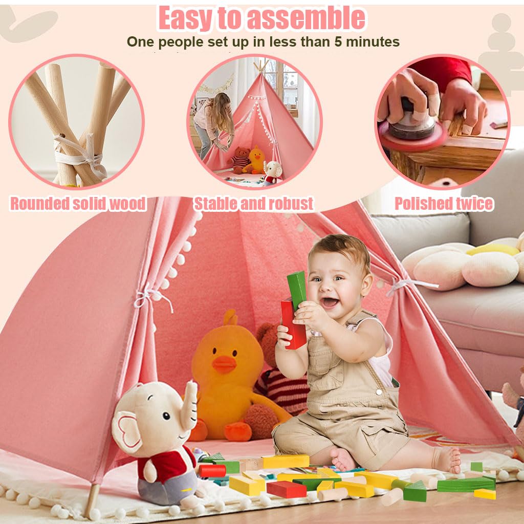 PATPAT® Foldable Tent House for Kids, Kids Tent House for Girls Storage Bag, Teepee Tent House for Girls Boys, Play House for Kids Ideal Gift, Doll House for Girls Baby Tent House Pink