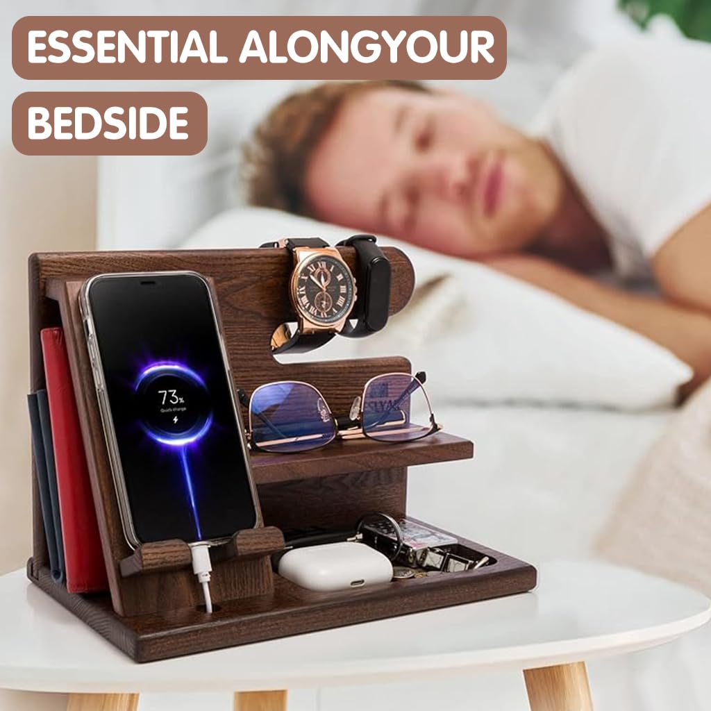 Climberty Wooden Desk Organizer for Home and Office Use with Tilting Phone Holder 10x6x7.3 in