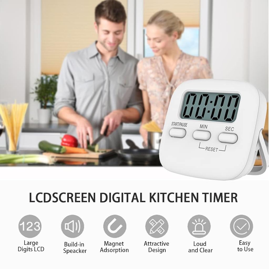 ZIBUYU® Digital Kitchen Timer & Stopwatch for Cooking Big Large Digits Loud Alarm Magnetic Back Stand Cooking Egg Timers Cooking Timer LCD Display and Retractable Stand, Timing Alarm Clock for Cooking