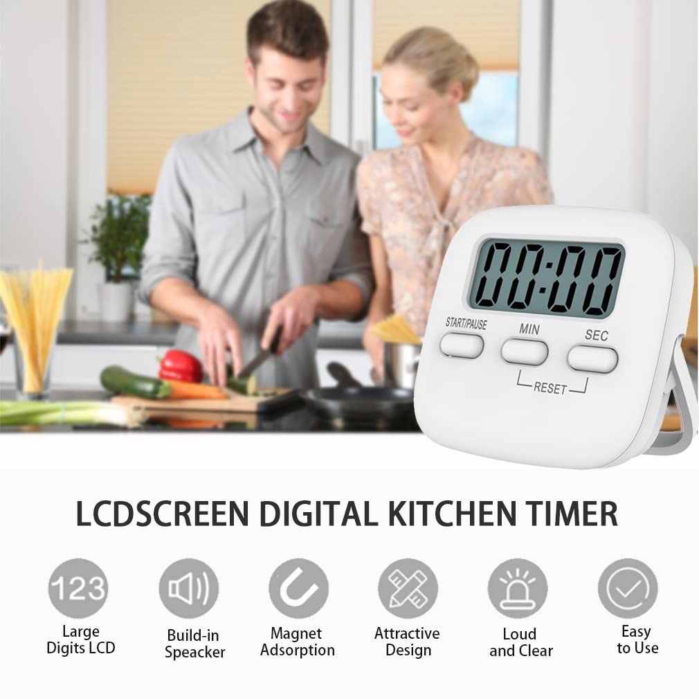 ZIBUYU Digital Kitchen Timer & Stopwatch for Cooking Big Large Digits Loud Alarm Magnetic Back Stand Cooking Egg Timers Cooking Timer LCD Display and Retractable Stand, Timing Alarm Clock for Cooking