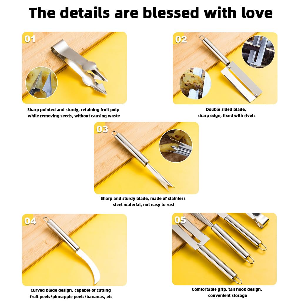 HASTHIP Pineapple Peeler Tool Set for Easy Fruit Preparation with Curved Blade and Ergonomic Handles | 2 Pcs Stainless Steel