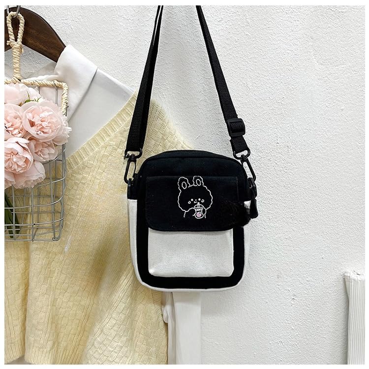 ZIBUYU Mini Sling Bag for Girls with Double Layer Zip 13x16cm Canvas | Cute Bunny Crossbody