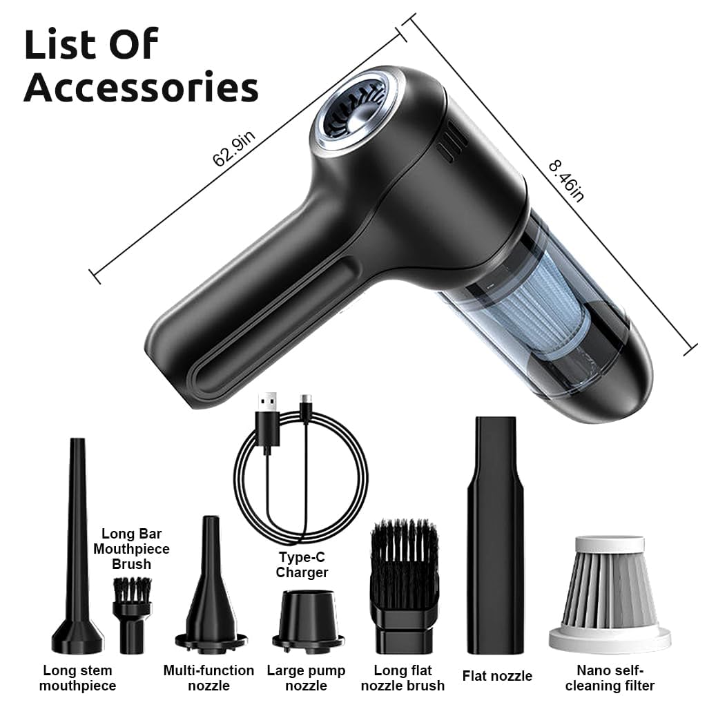 Verilux® Electric Compressed Air Duster, 12000PA Handheld Cordless Air Duster, 120W Cordless Vacuum Cleaner with Dust Blower, 2 in 1 Car Vacuum Cleaner 7.4V 4000mAh Portable Vacuum Cleaner for Home Office Cars