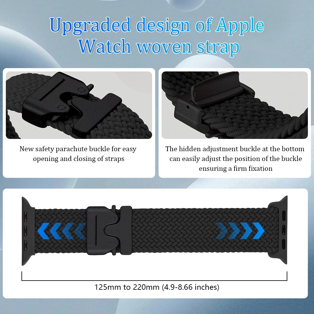 ZORBES Nylon Braided Band for Apple Watch 49mm–42mm with Adjustable Parachute Buckle | Stretchy Loop Strap for Men and Women