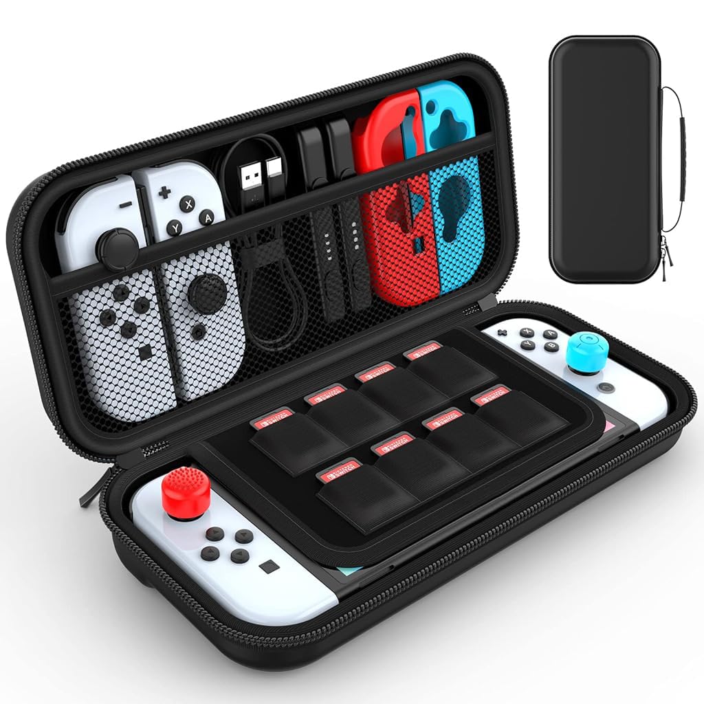 Carrying Case for Switch and Switch OLED featuring 8 Game Slots 6 Button Caps EVA Shell