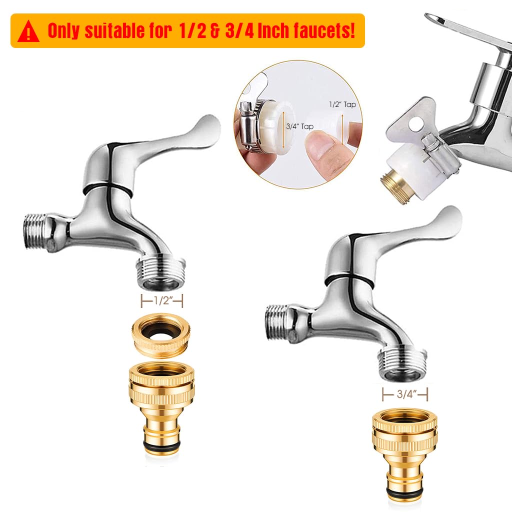 HASTHIP 4Pcs Universal Tap Connector, Brass Pipe Connector for Tap, Garden Hose Quick Connectors, 1/2 & 3/4 Inch Universal Faucet Adapter Tap Connector Sets for Garden Bathroom Kitchen Outdoors