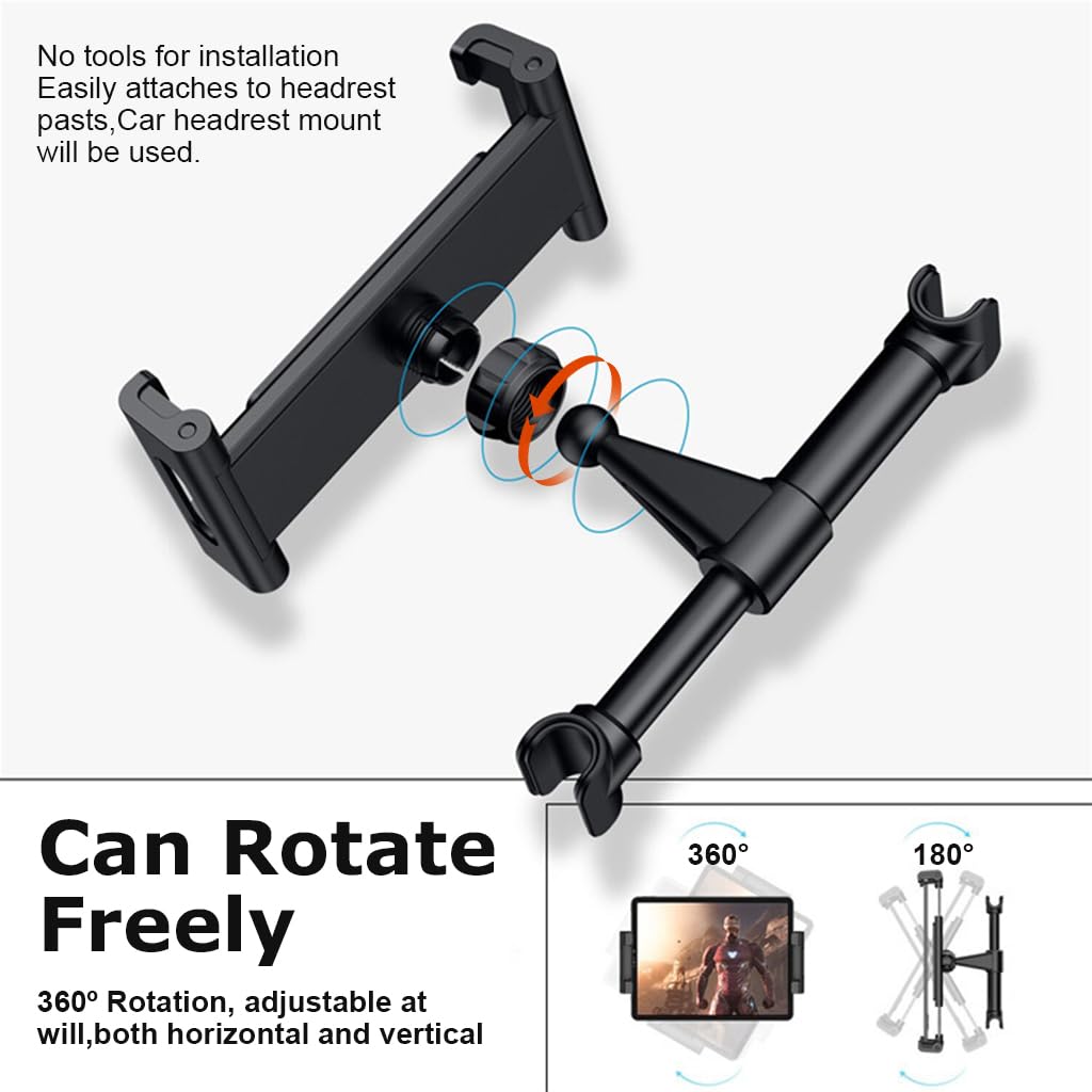 STHIRA Car Headrest Tablet Holder for 4.7–10.5 in Devices with 360 Rotation | Secure Grip