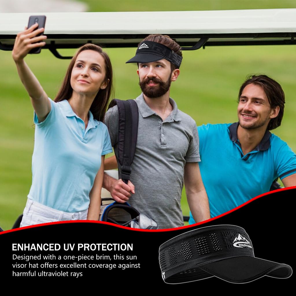 GUSTAVE Sport Cap Visor for Running with 3.5 in Curved Brim and Non Slip Adjustable Band | UPF 50+ Sun Protection