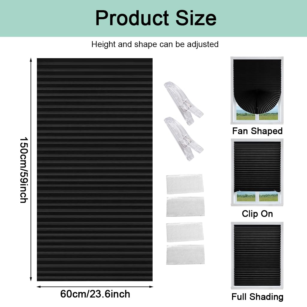 HASTHIP Blinds for Windows for Home and Office with No Drill Clip Up Design 60cm x 150cm | Black Non Woven Blackout Shade