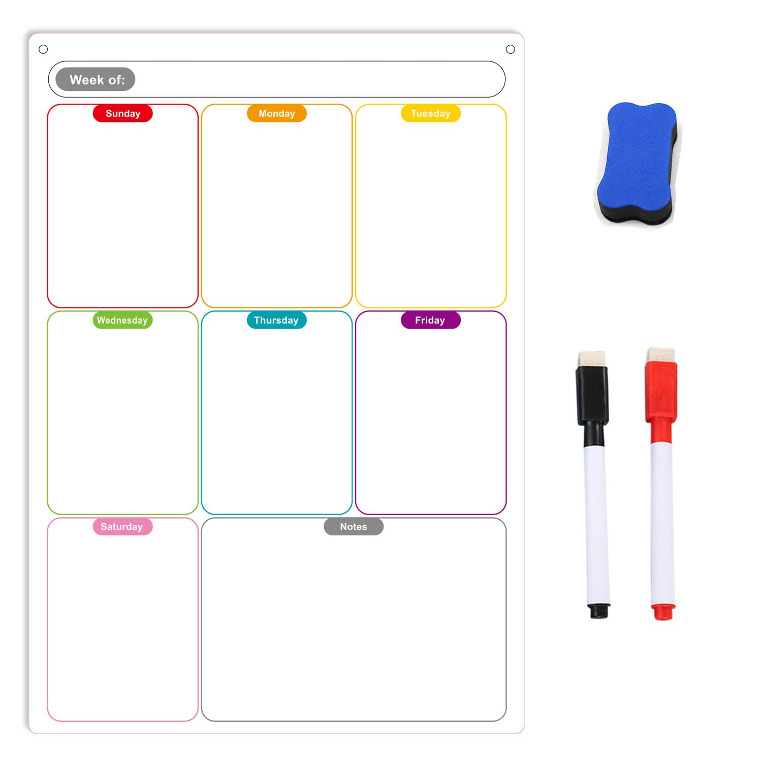 ZIBUYU Weekly Planner Magnetic Board for Fridge with Strong Magnetic Backing 29.7x42cm | Includes Marker Pens and Sponge Eraser