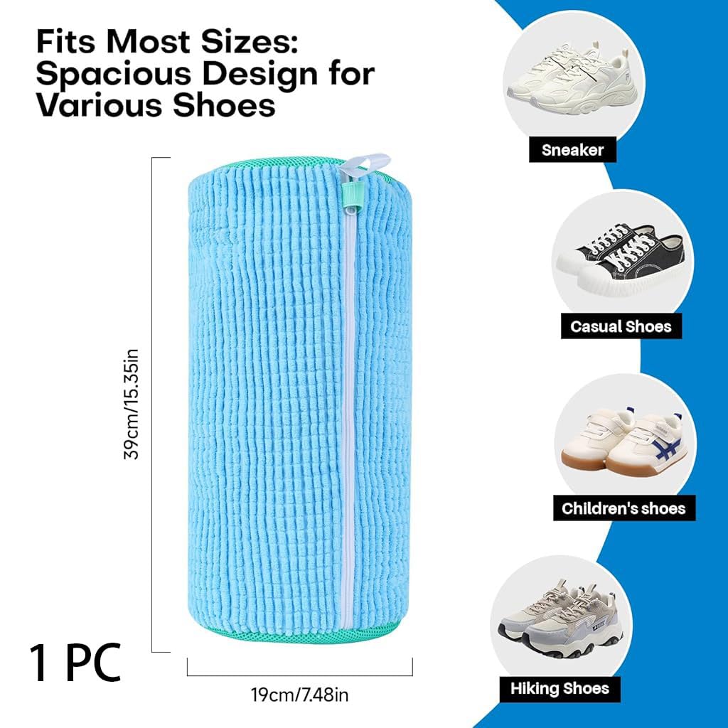 ZIBUYU Shoe Washing Machine Bag for All Sizes with Invisible Zipper & 15×7.1 in Mesh | Reusable Chenille Laundry Cleaner