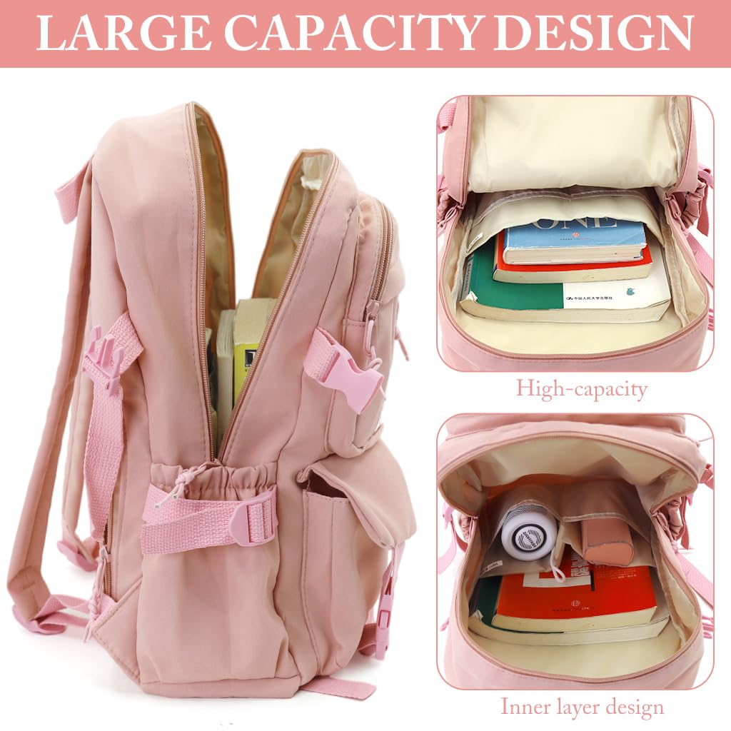 Zibuyu School Girls Travel Backpack with Multi Pocket Storage 30x40cm Pink Nylon | Waterproof
