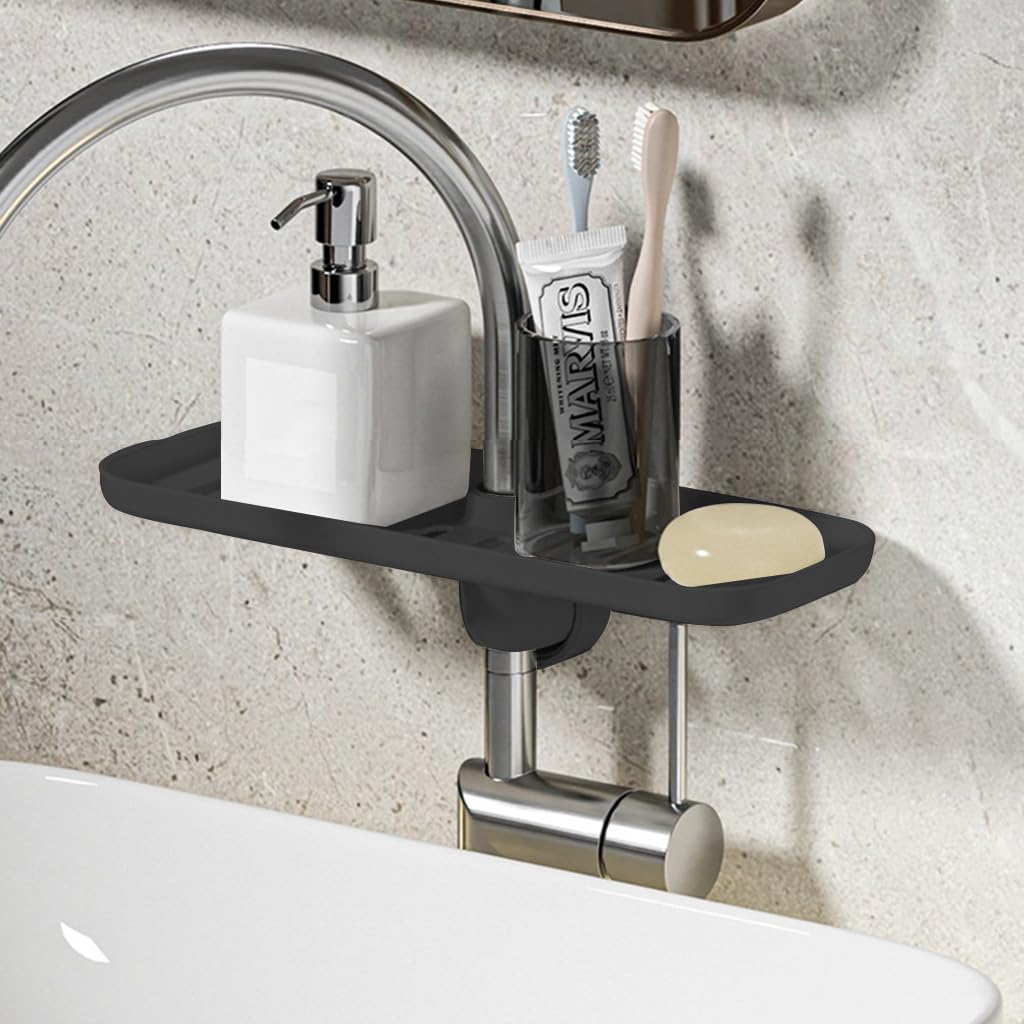 Supvox Kitchen Sponge Holder for Sink Organization with 3 Hooks and ABS Drain Rack | Faucet Mount